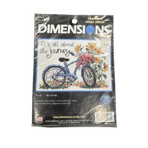 Dimensions Cross Stitch Kit "The Journey" 65017 Bike & Flowers Open Bag 7"x 5"